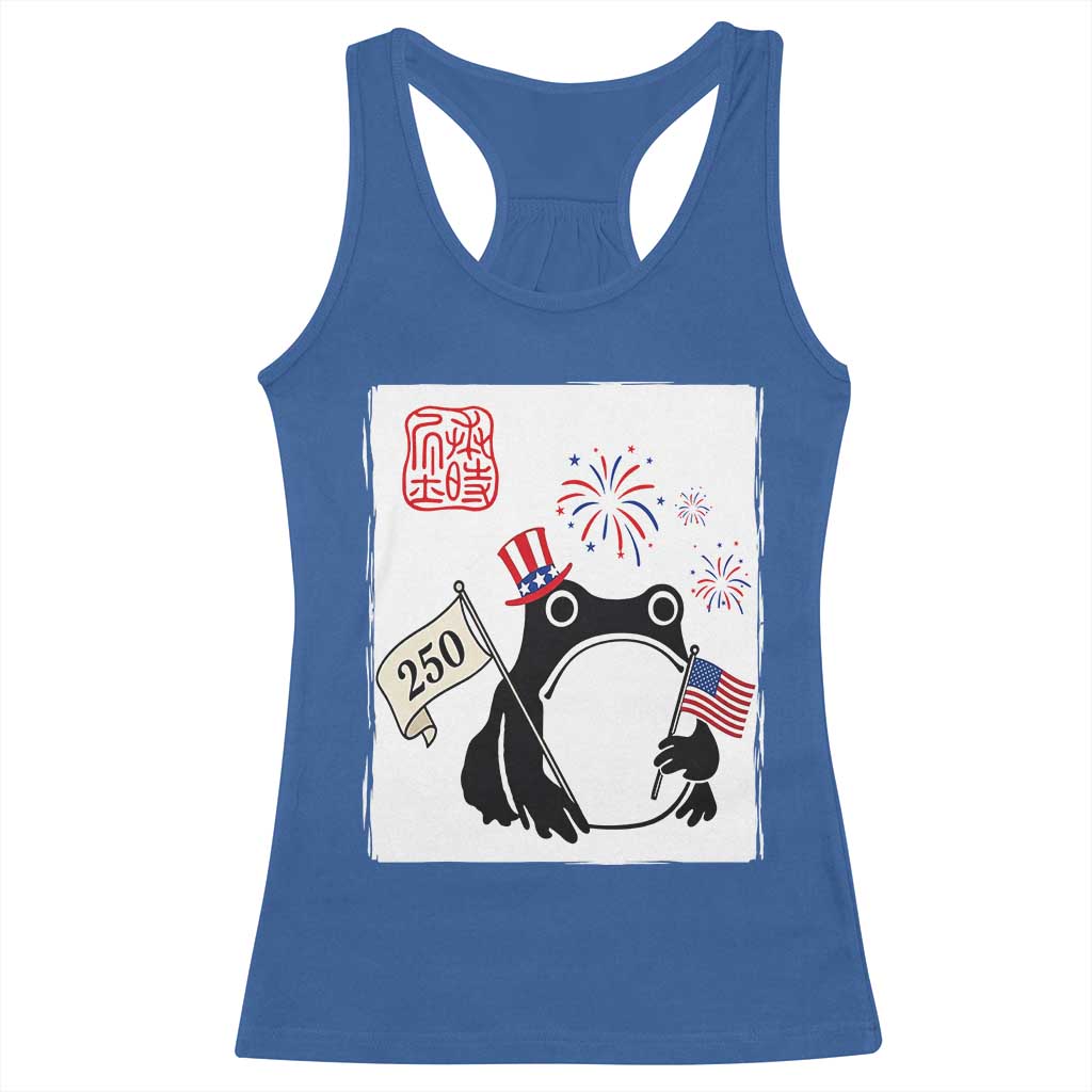 Funny Patriotic Grumpy Frog 250th Anniversary USA Racerback Tank Top