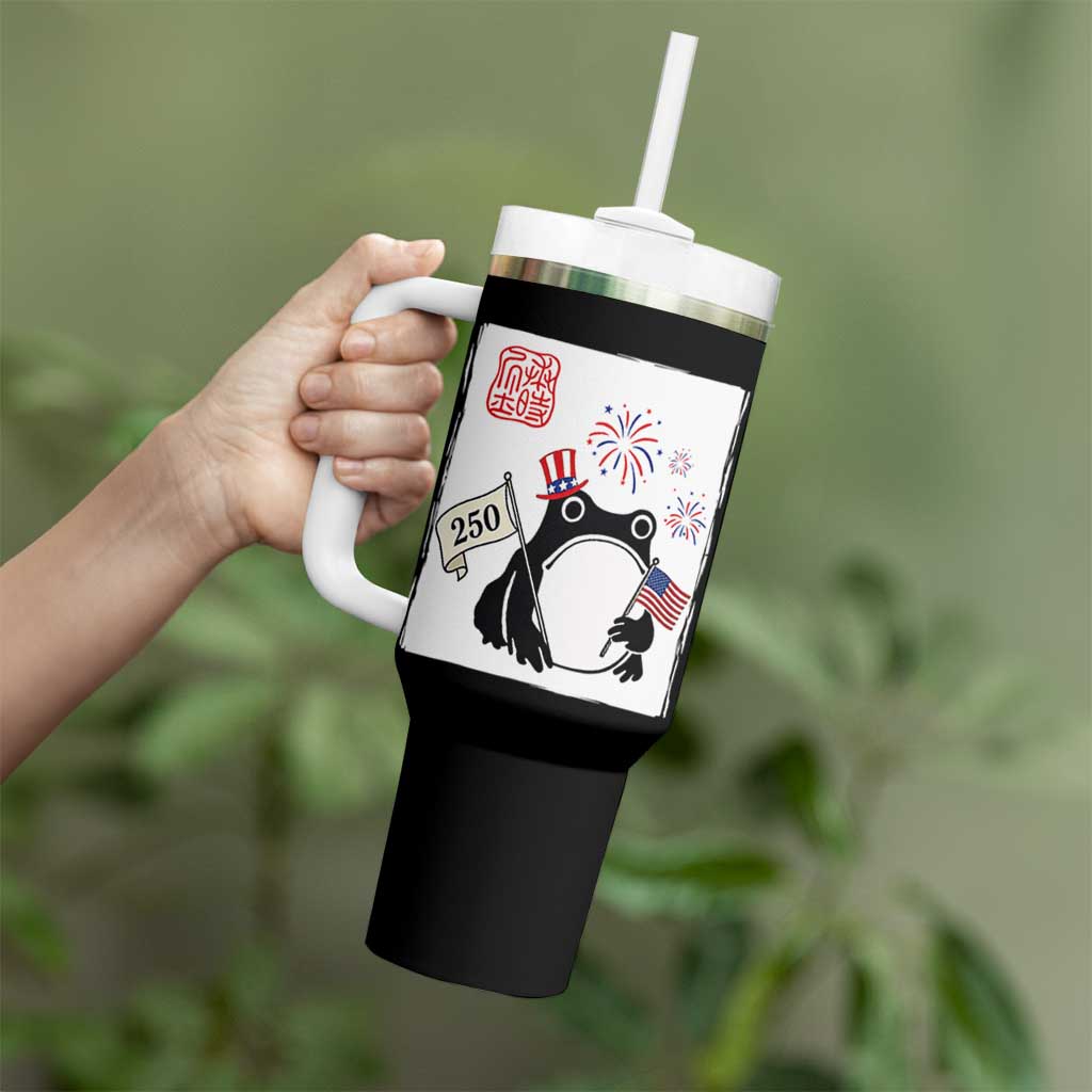 Funny Patriotic Grumpy Frog 250th Anniversary USA Tumbler With Handle