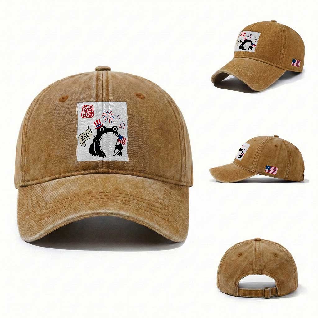 Funny Patriotic Grumpy Frog 250th Anniversary USA Washed Cotton Baseball Cap