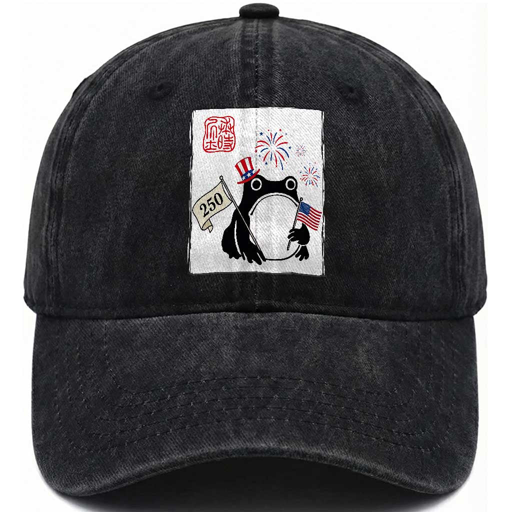 Funny Patriotic Grumpy Frog 250th Anniversary USA Washed Cotton Baseball Cap