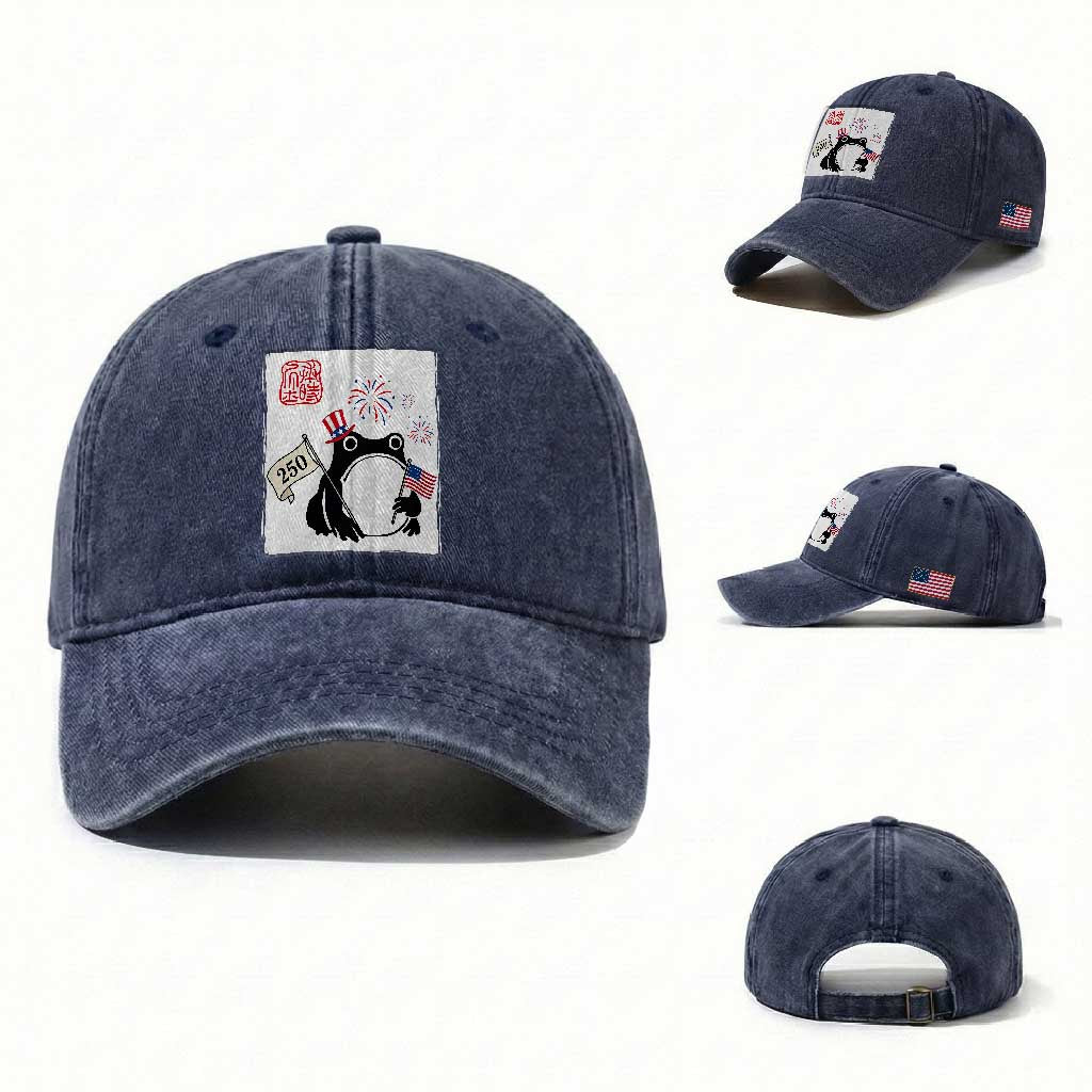 Funny Patriotic Grumpy Frog 250th Anniversary USA Washed Cotton Baseball Cap