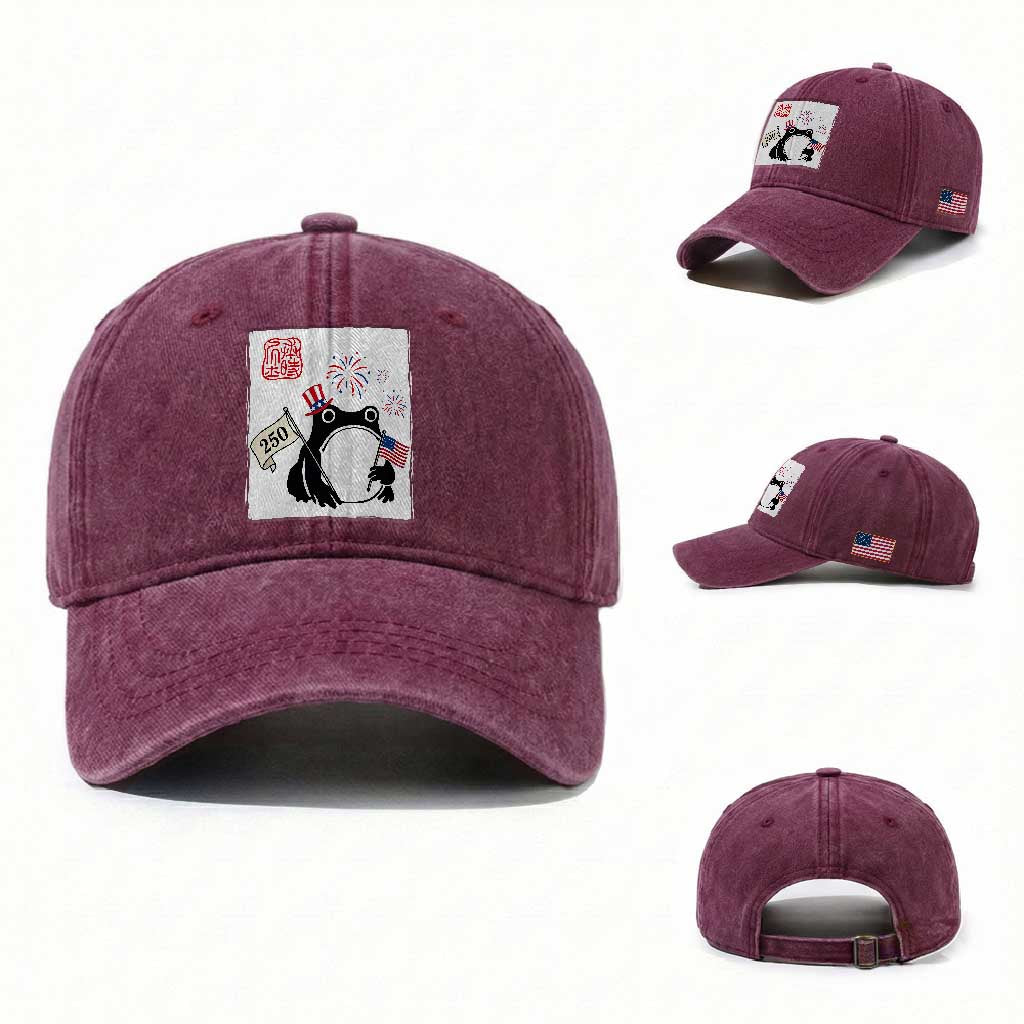 Funny Patriotic Grumpy Frog 250th Anniversary USA Washed Cotton Baseball Cap