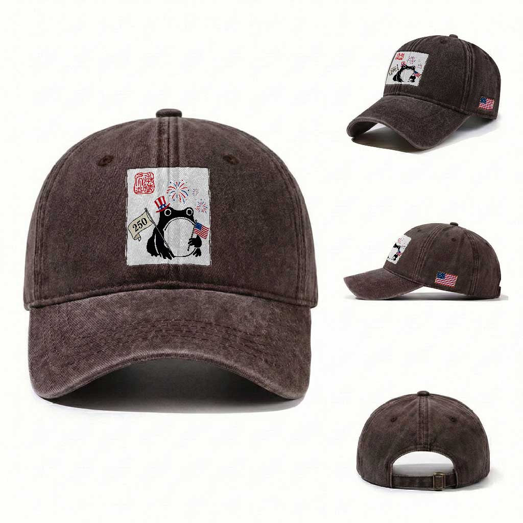 Funny Patriotic Grumpy Frog 250th Anniversary USA Washed Cotton Baseball Cap