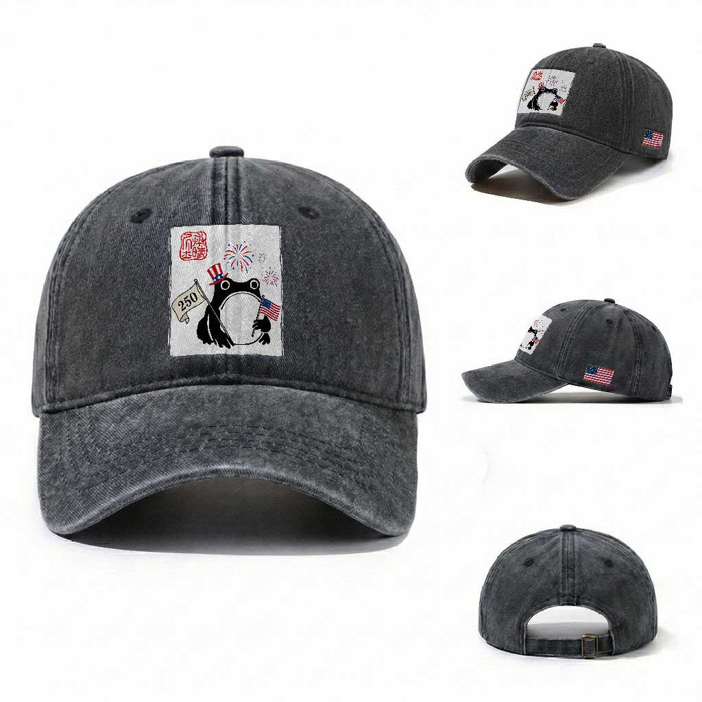 Funny Patriotic Grumpy Frog 250th Anniversary USA Washed Cotton Baseball Cap