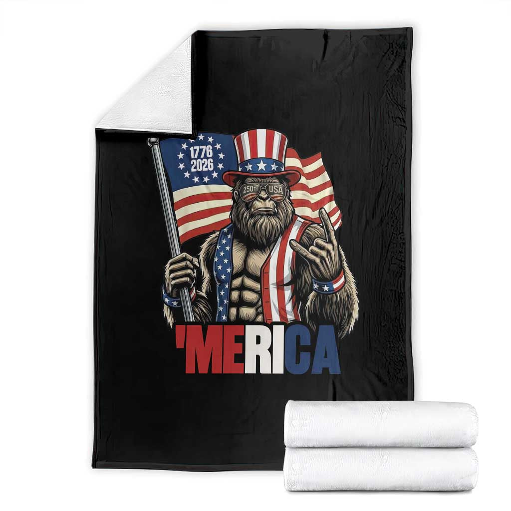 Funny Patriotic Bigfoot Merica Rock Throw Blanket USA 250th Anniversary