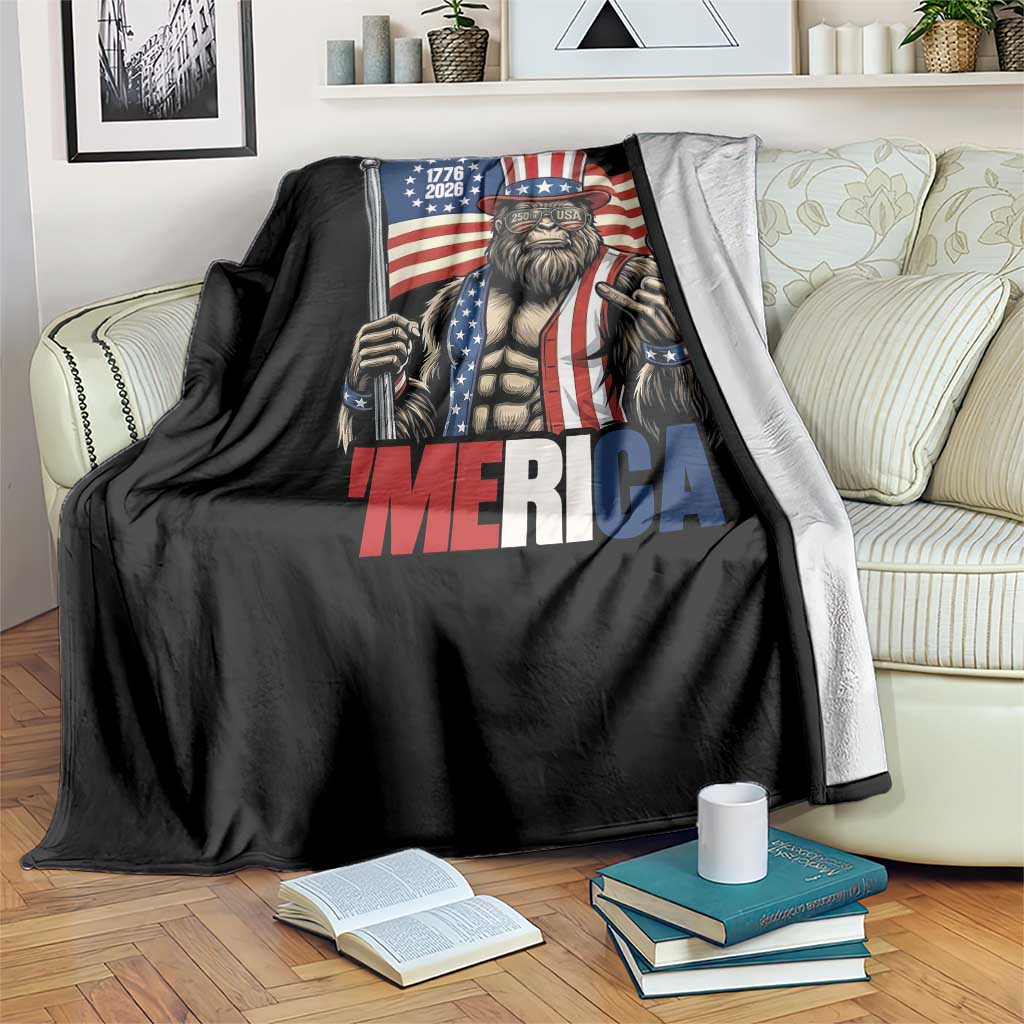 Funny Patriotic Bigfoot Merica Rock Throw Blanket USA 250th Anniversary