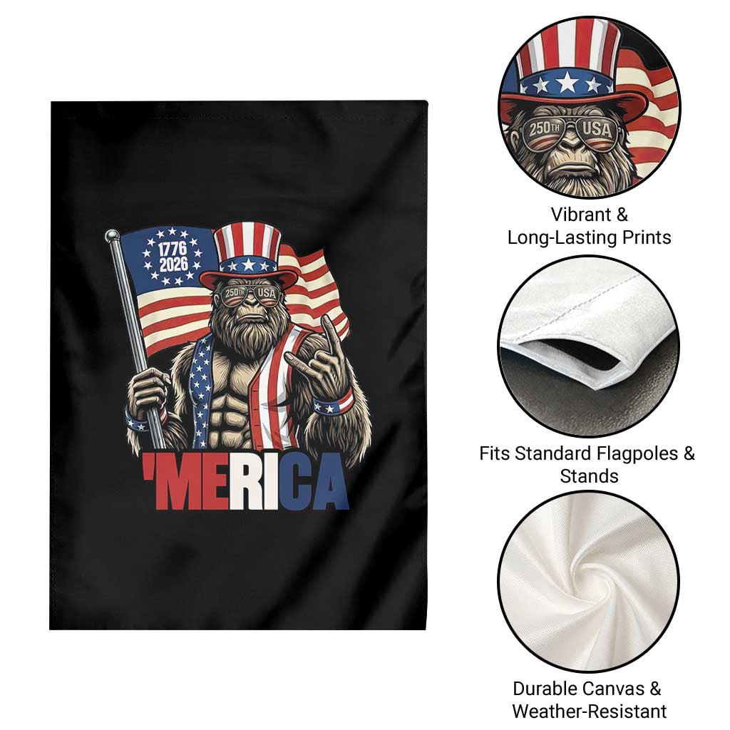 Funny Patriotic Bigfoot Merica Rock Garden Flag USA 250th Anniversary