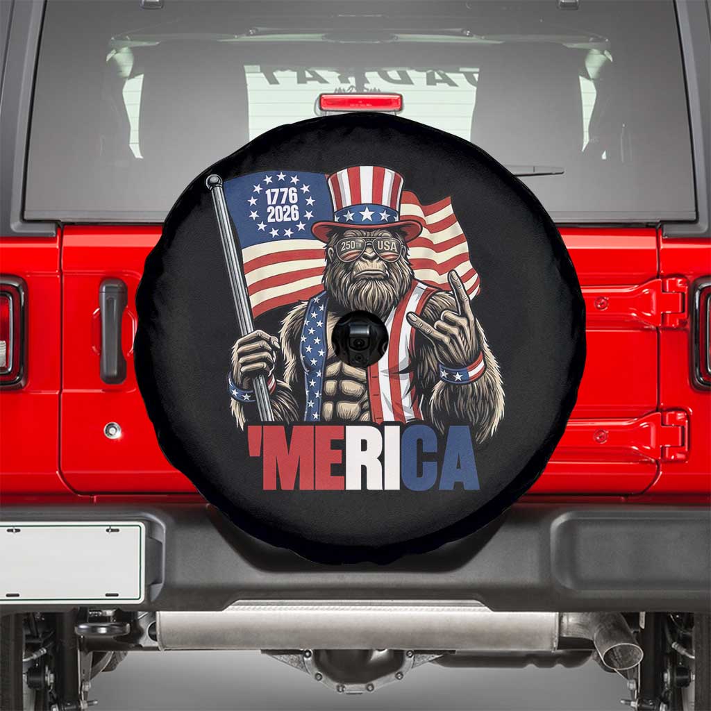 Funny Patriotic Bigfoot Merica Rock Spare Tire Cover USA 250th Anniversary