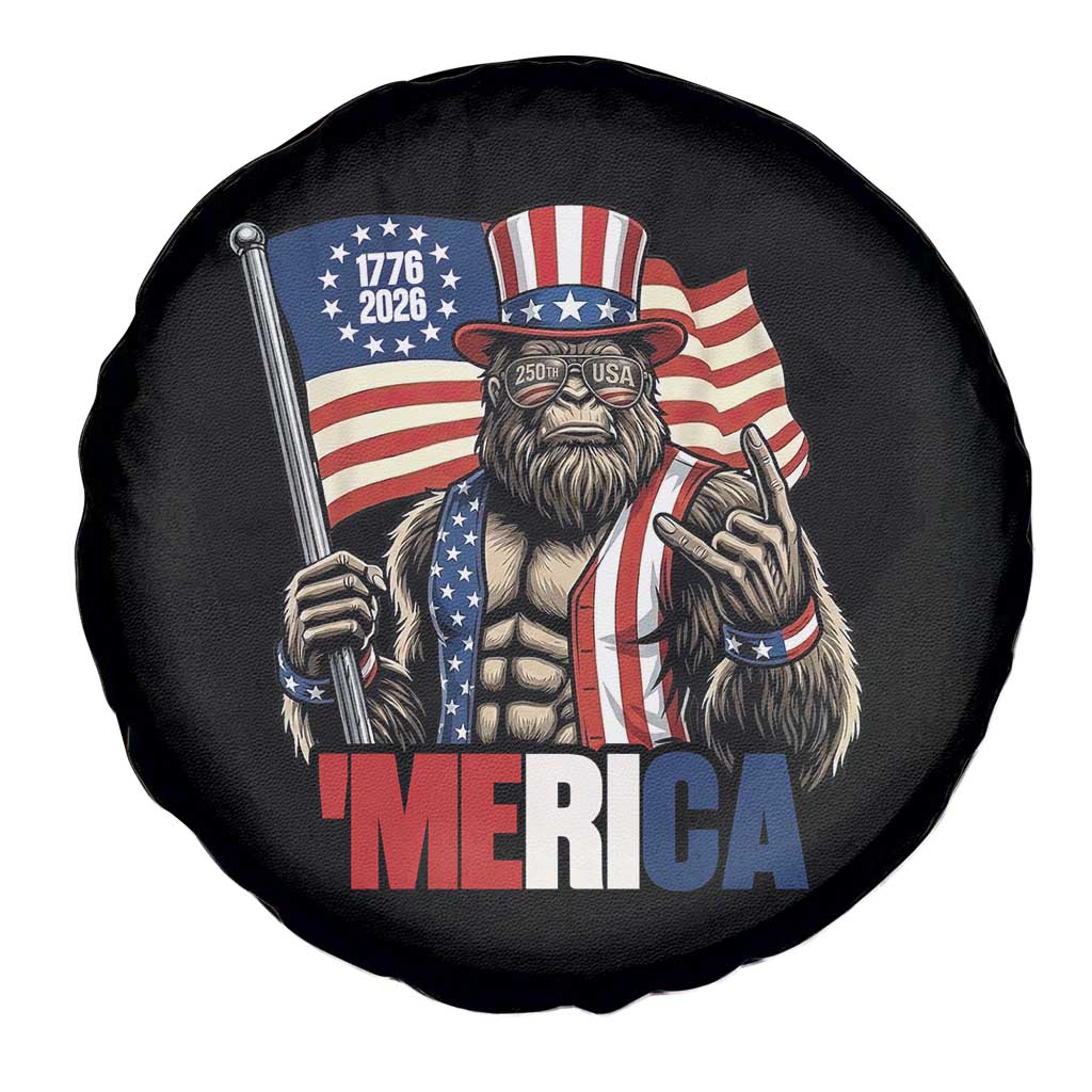 Funny Patriotic Bigfoot Merica Rock Spare Tire Cover USA 250th Anniversary