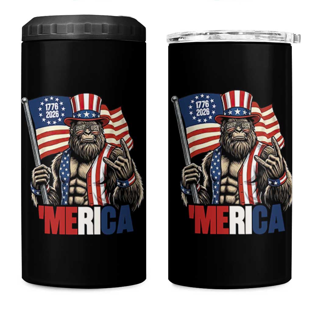Funny Patriotic Bigfoot Merica Rock 4 in 1 Can Cooler Tumbler USA 250th Anniversary