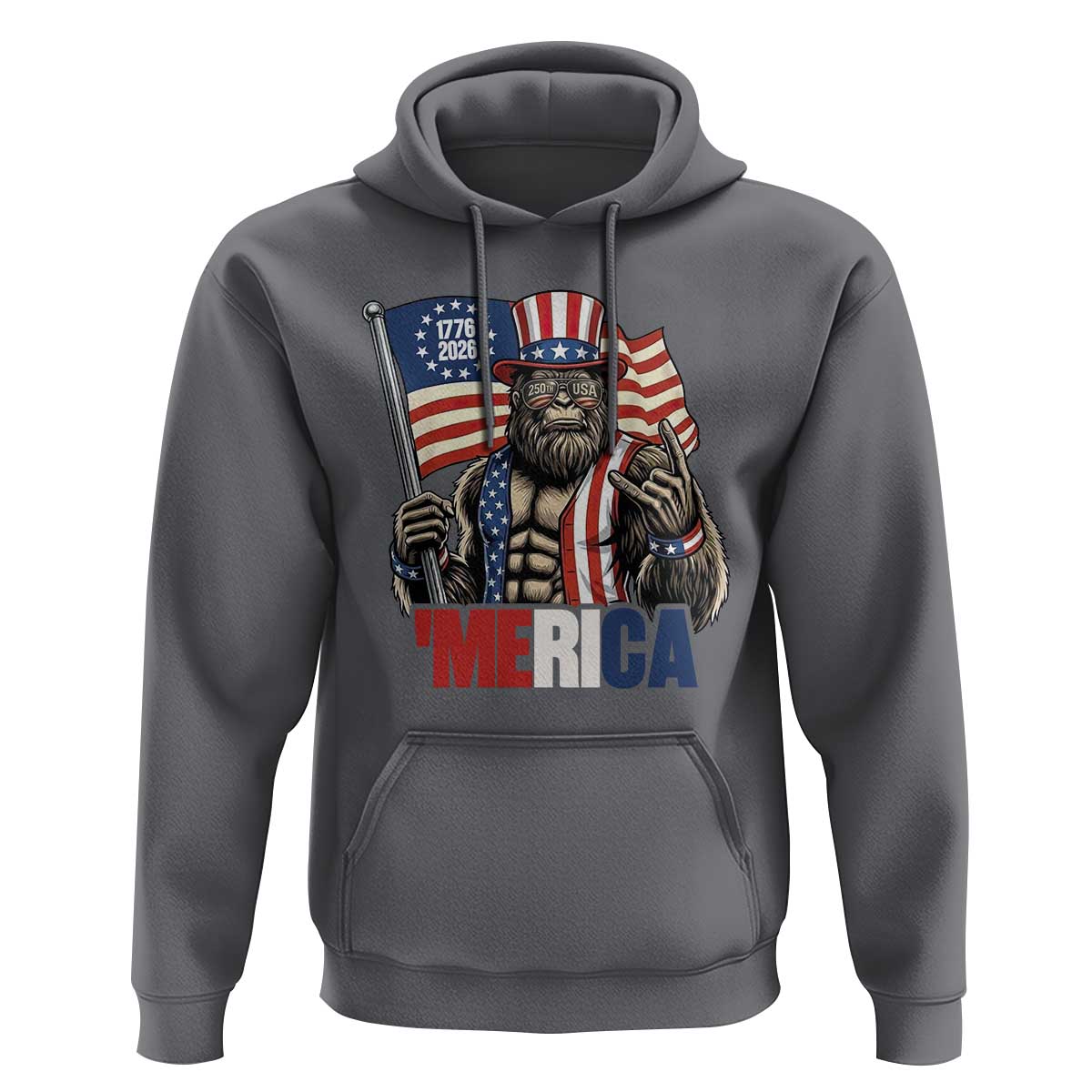 Funny Patriotic Bigfoot Merica Rock Hoodie USA 250th Anniversary