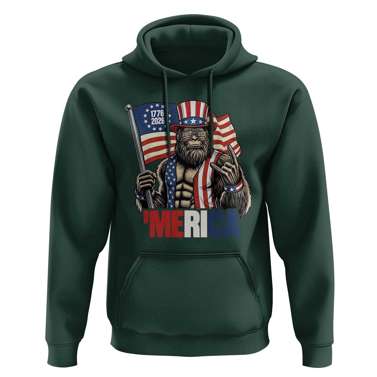 Funny Patriotic Bigfoot Merica Rock Hoodie USA 250th Anniversary