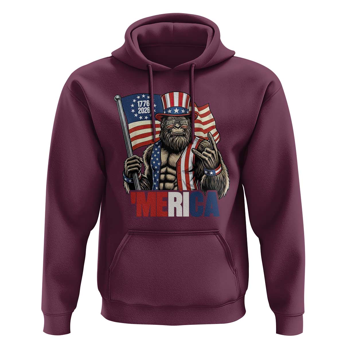 Funny Patriotic Bigfoot Merica Rock Hoodie USA 250th Anniversary