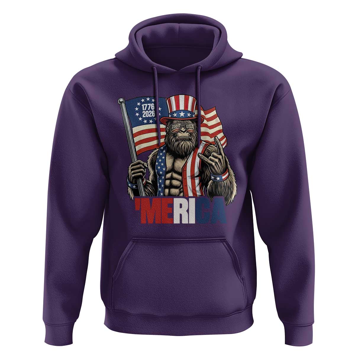 Funny Patriotic Bigfoot Merica Rock Hoodie USA 250th Anniversary