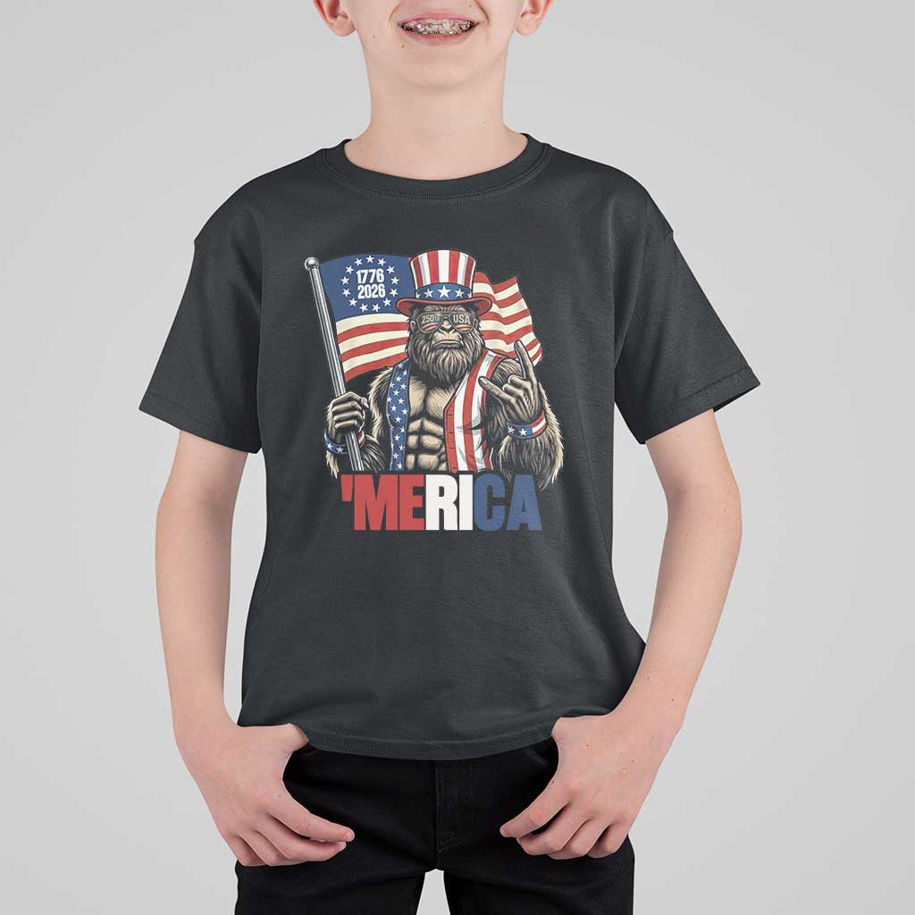 Funny Patriotic Bigfoot Merica Rock T Shirt For Kid USA 250th Anniversary