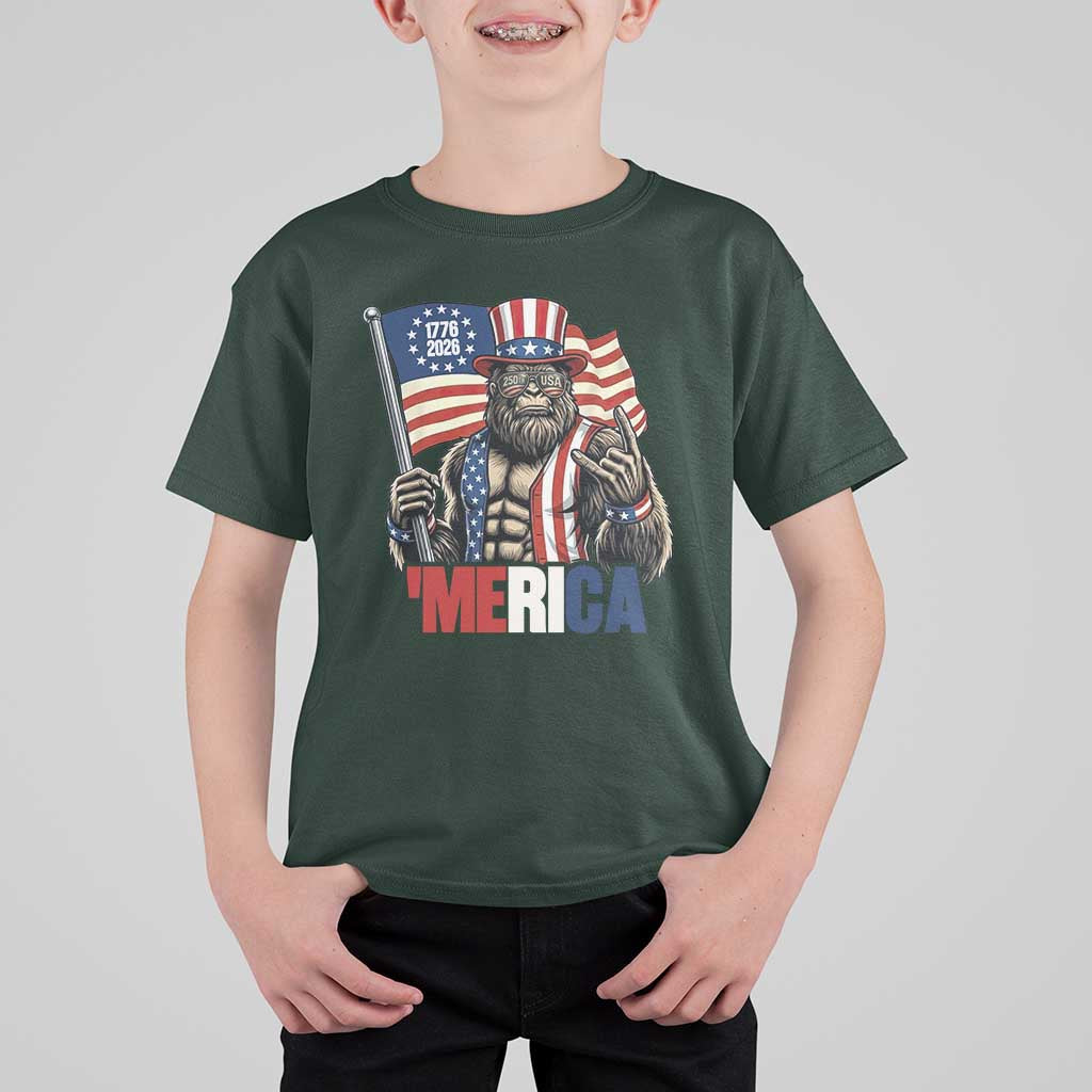 Funny Patriotic Bigfoot Merica Rock T Shirt For Kid USA 250th Anniversary