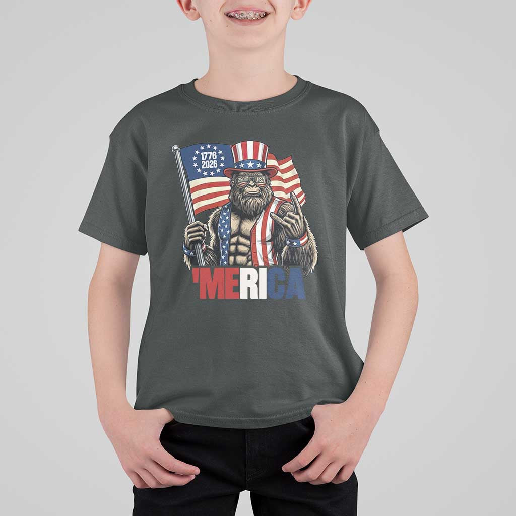 Funny Patriotic Bigfoot Merica Rock T Shirt For Kid USA 250th Anniversary