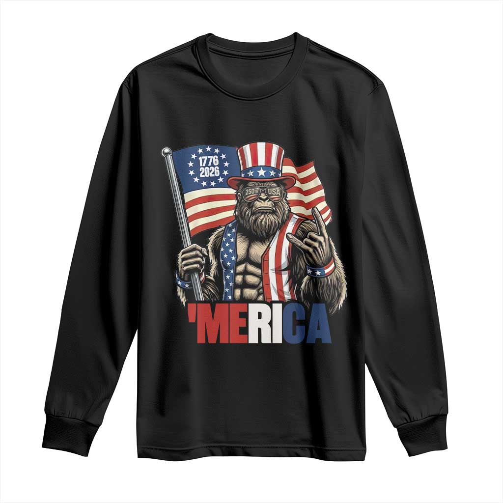 Funny Patriotic Bigfoot Merica Rock Long Sleeve Shirt USA 250th Anniversary