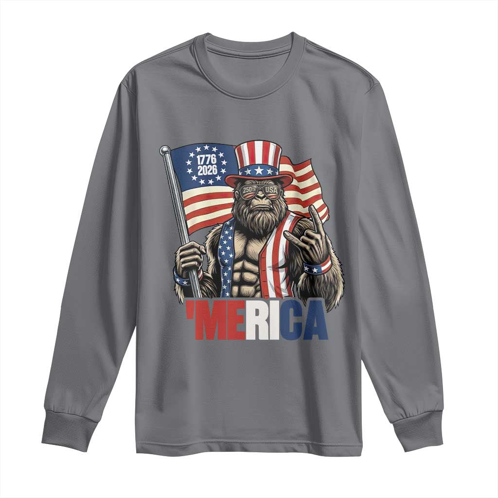 Funny Patriotic Bigfoot Merica Rock Long Sleeve Shirt USA 250th Anniversary