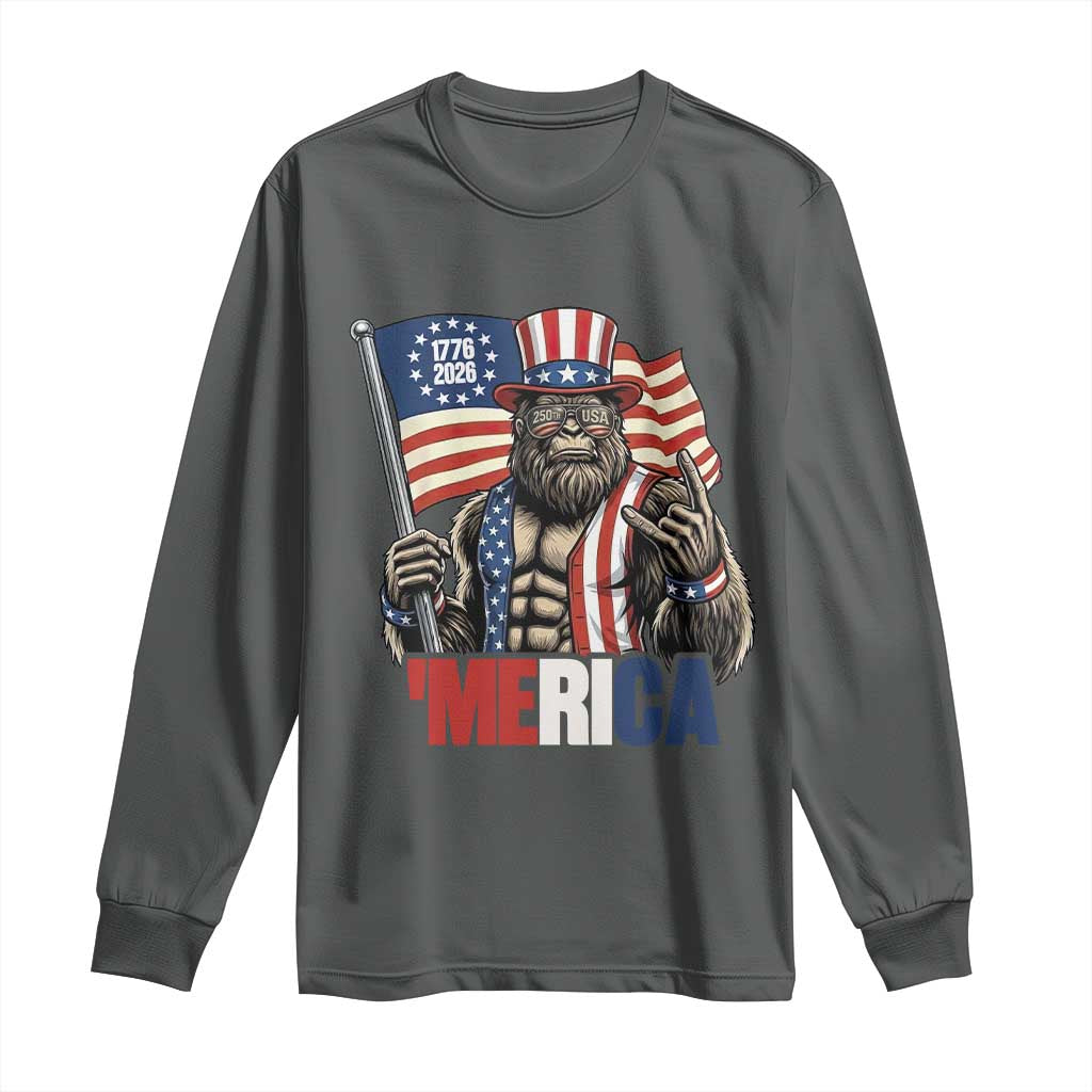 Funny Patriotic Bigfoot Merica Rock Long Sleeve Shirt USA 250th Anniversary