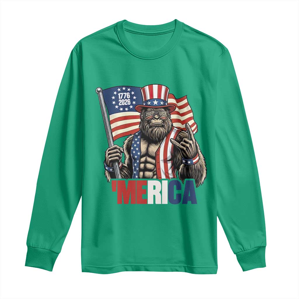 Funny Patriotic Bigfoot Merica Rock Long Sleeve Shirt USA 250th Anniversary