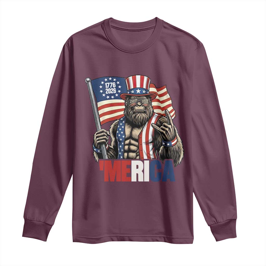 Funny Patriotic Bigfoot Merica Rock Long Sleeve Shirt USA 250th Anniversary