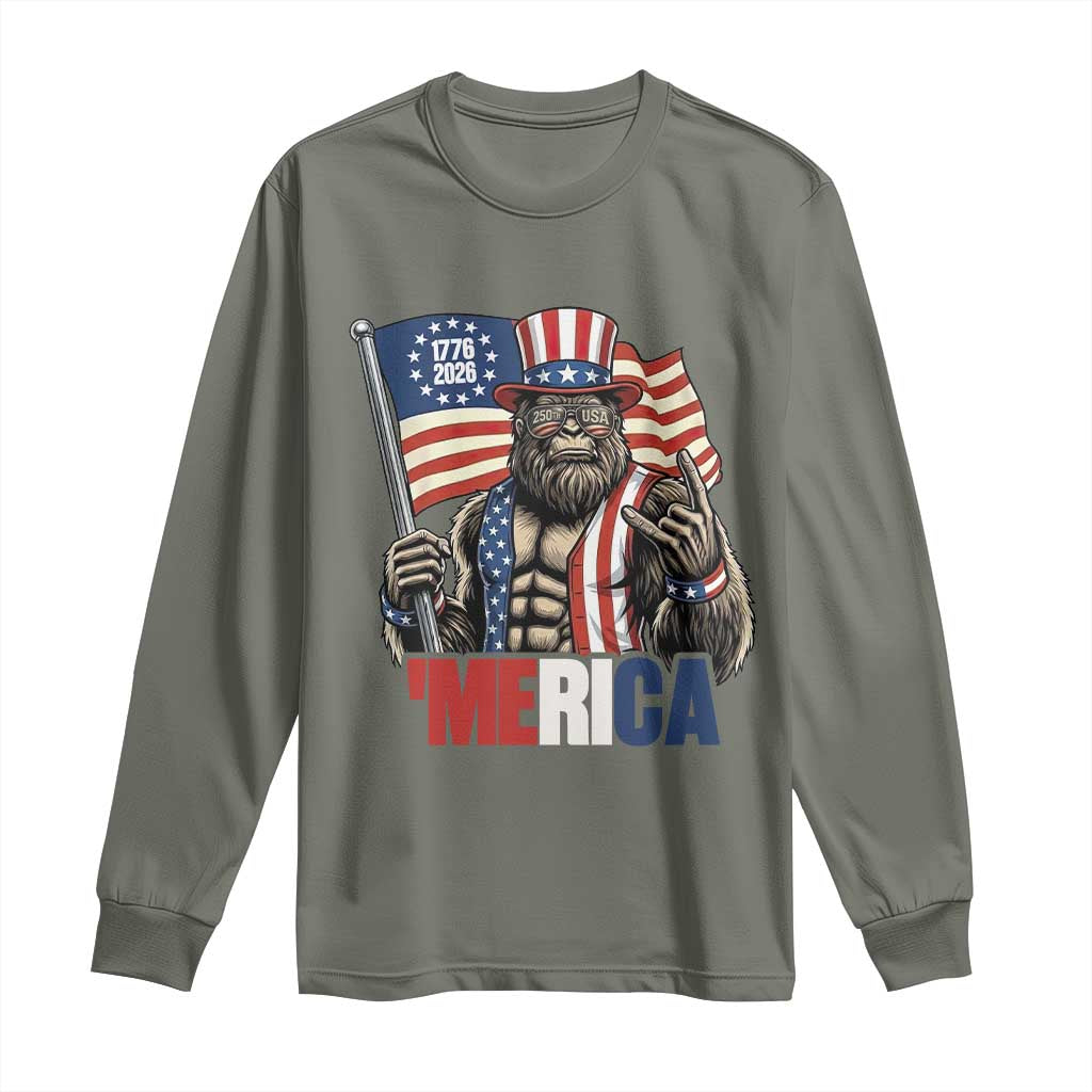Funny Patriotic Bigfoot Merica Rock Long Sleeve Shirt USA 250th Anniversary
