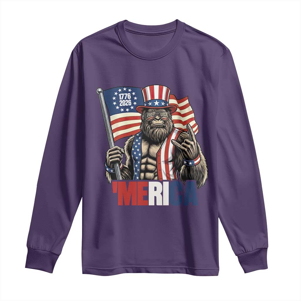 Funny Patriotic Bigfoot Merica Rock Long Sleeve Shirt USA 250th Anniversary