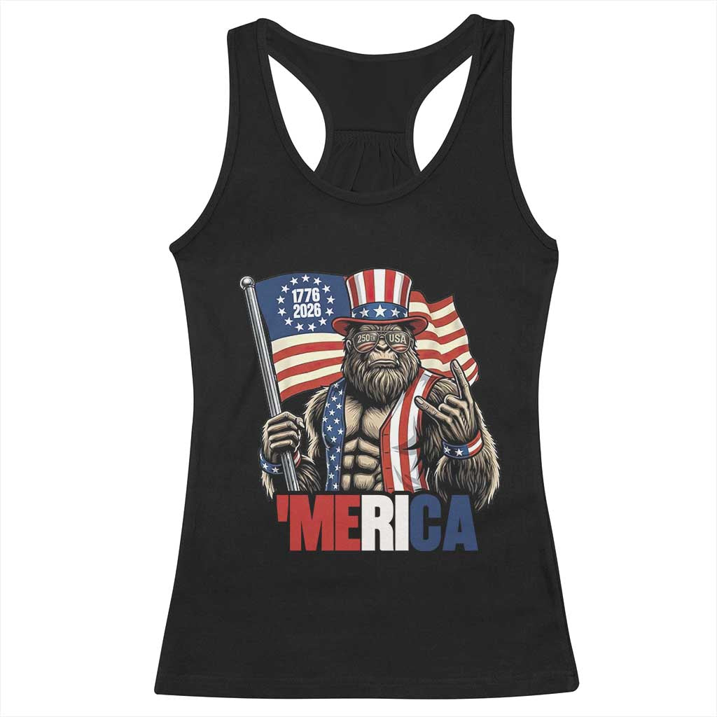 Funny Patriotic Bigfoot Merica Rock Racerback Tank Top USA 250th Anniversary