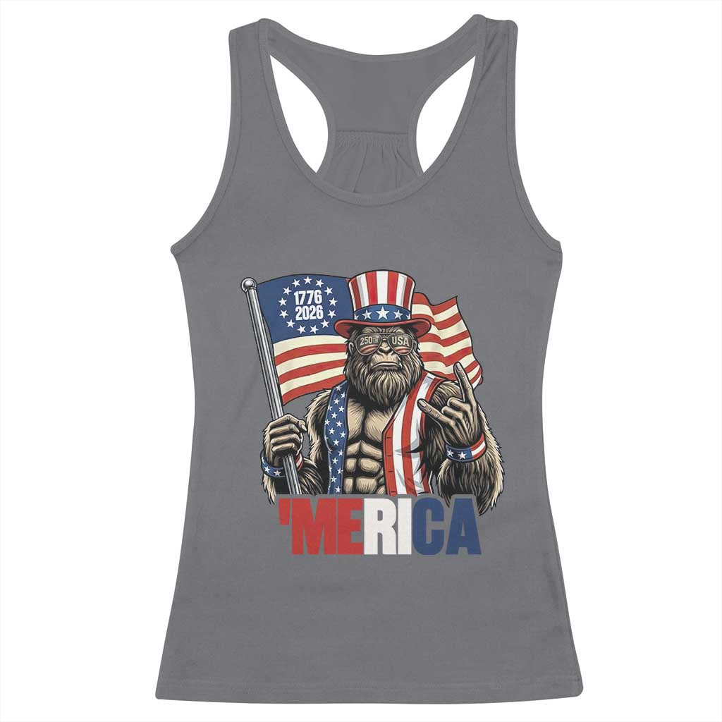 Funny Patriotic Bigfoot Merica Rock Racerback Tank Top USA 250th Anniversary