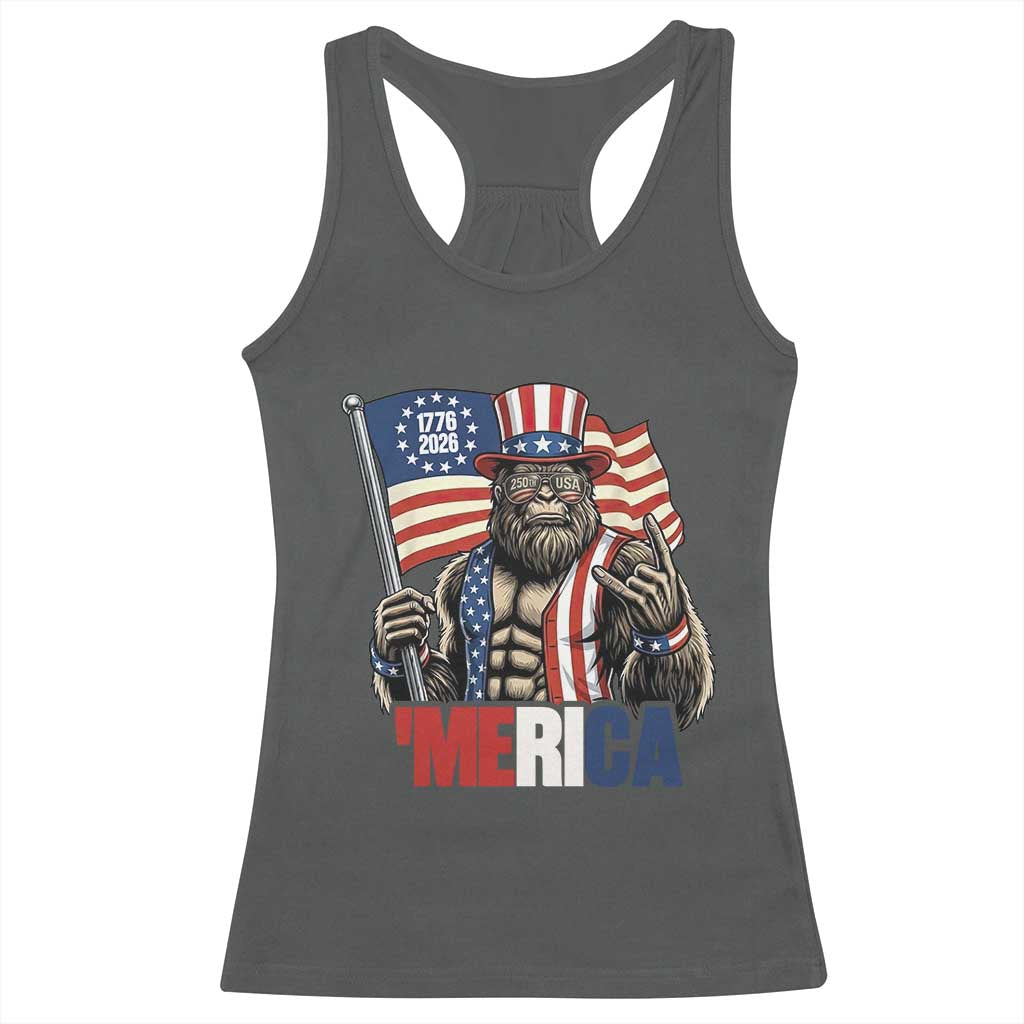 Funny Patriotic Bigfoot Merica Rock Racerback Tank Top USA 250th Anniversary
