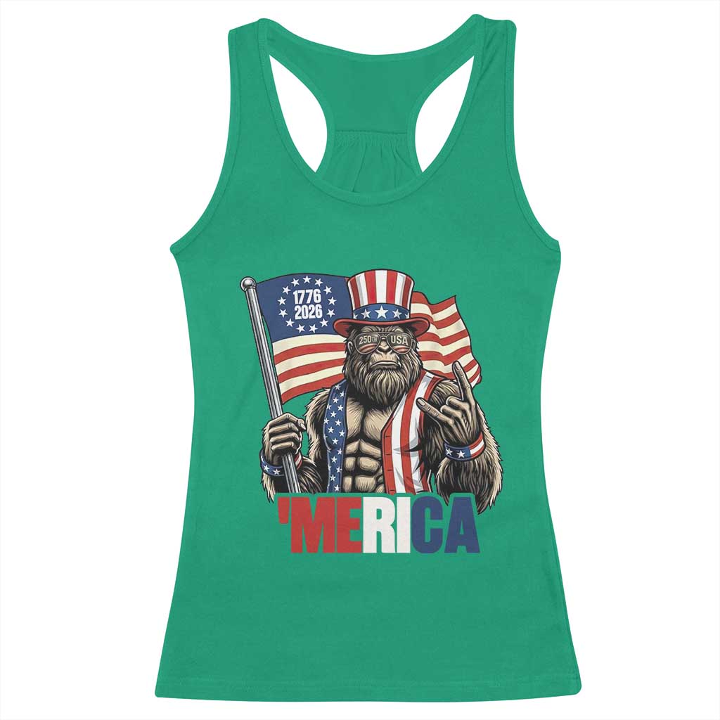 Funny Patriotic Bigfoot Merica Rock Racerback Tank Top USA 250th Anniversary