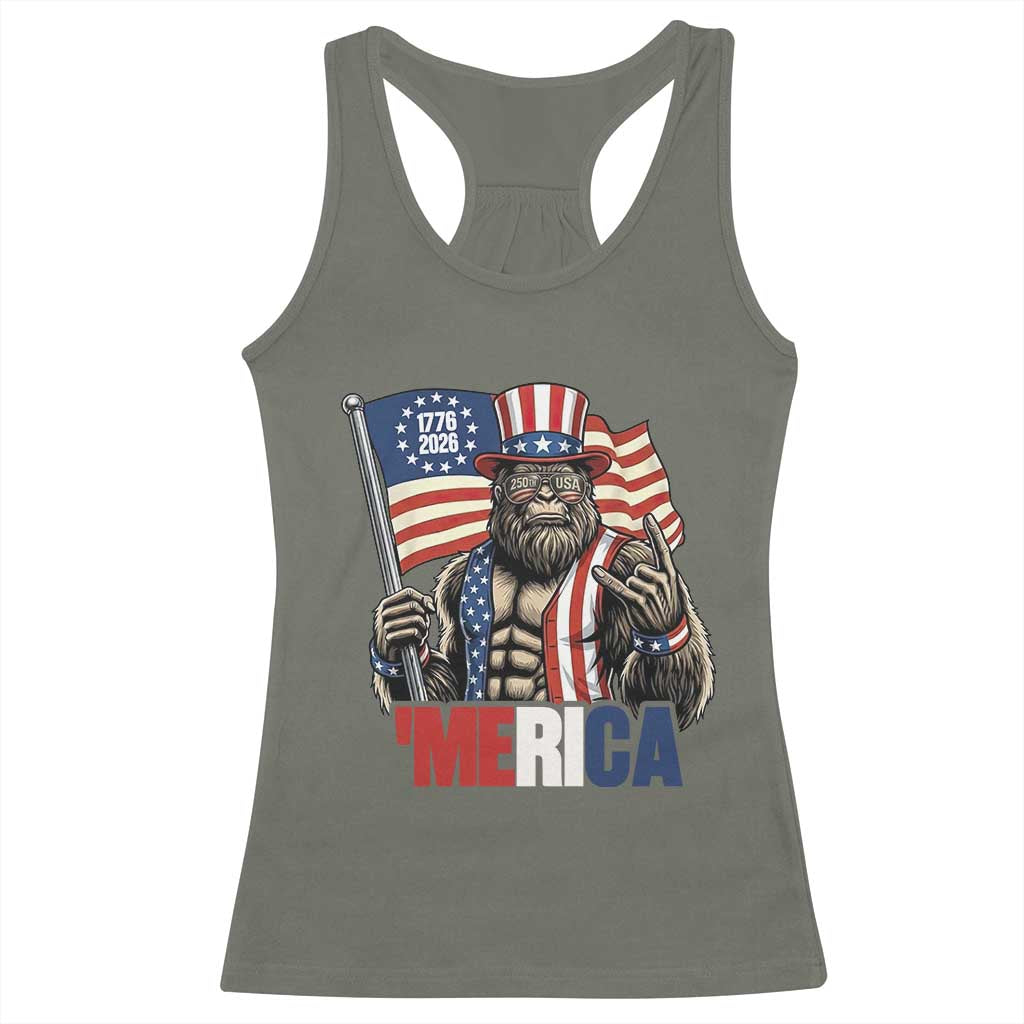 Funny Patriotic Bigfoot Merica Rock Racerback Tank Top USA 250th Anniversary