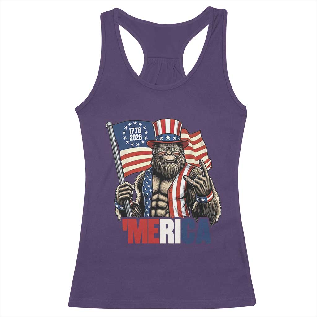 Funny Patriotic Bigfoot Merica Rock Racerback Tank Top USA 250th Anniversary