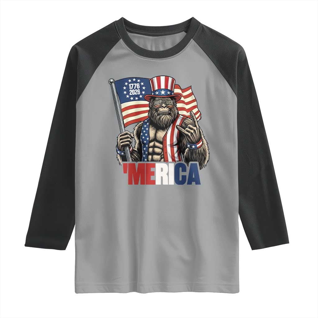 Funny Patriotic Bigfoot Merica Rock Raglan Shirt USA 250th Anniversary