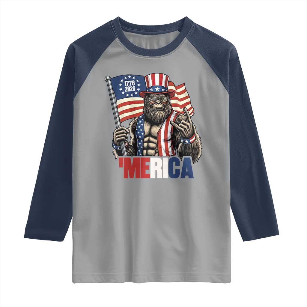 Funny Patriotic Bigfoot Merica Rock Raglan Shirt USA 250th Anniversary