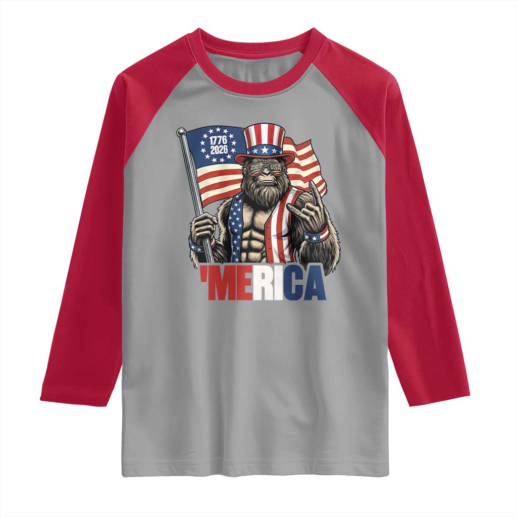 Funny Patriotic Bigfoot Merica Rock Raglan Shirt USA 250th Anniversary