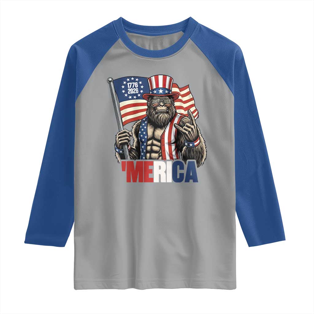 Funny Patriotic Bigfoot Merica Rock Raglan Shirt USA 250th Anniversary