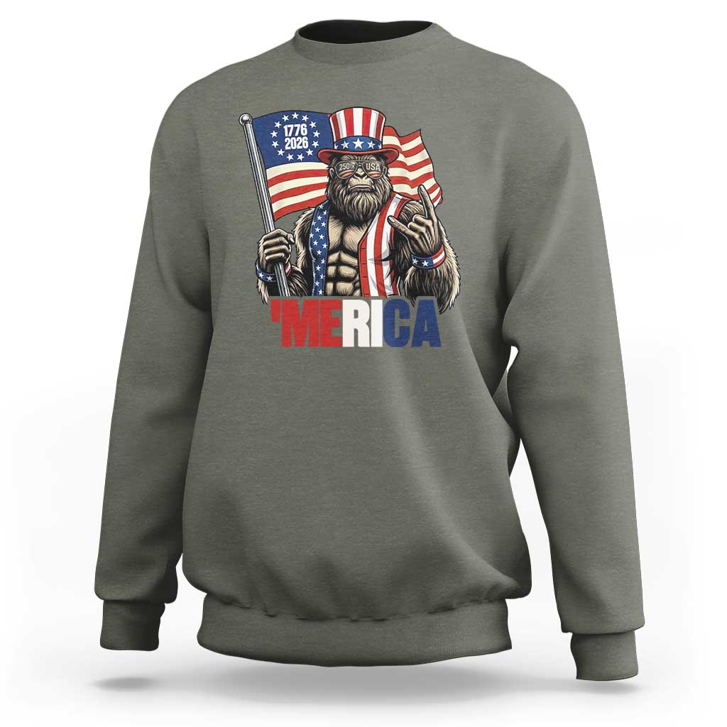 Funny Patriotic Bigfoot Merica Rock Sweatshirt USA 250th Anniversary