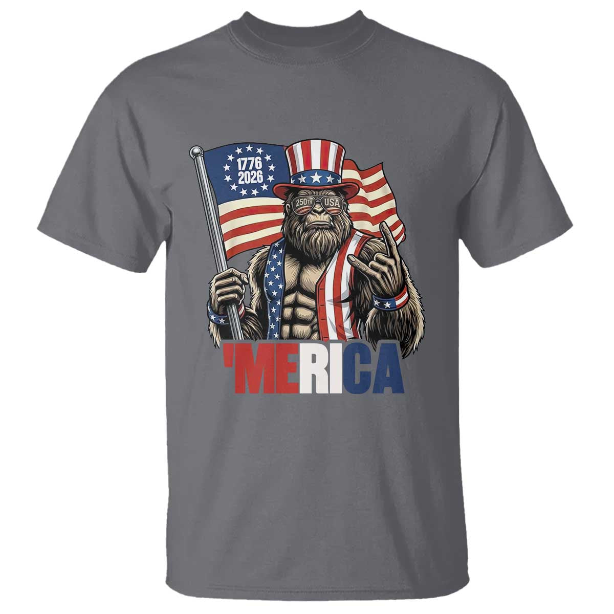 Funny Patriotic Bigfoot Merica Rock T Shirt USA 250th Anniversary