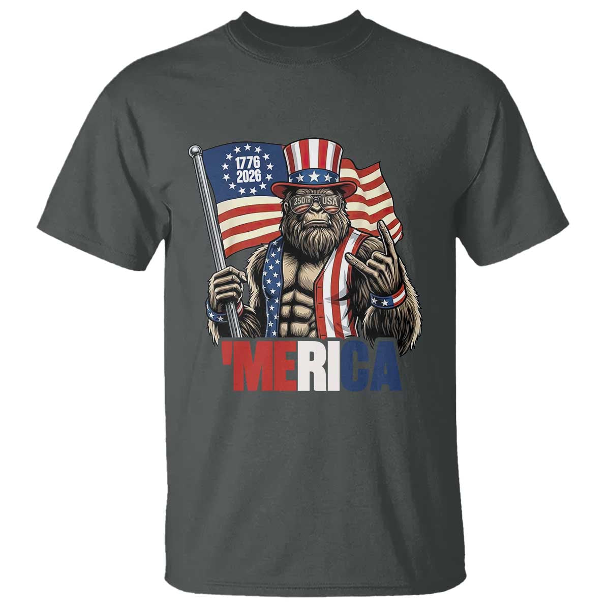 Funny Patriotic Bigfoot Merica Rock T Shirt USA 250th Anniversary