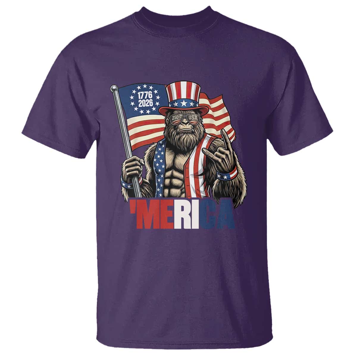 Funny Patriotic Bigfoot Merica Rock T Shirt USA 250th Anniversary
