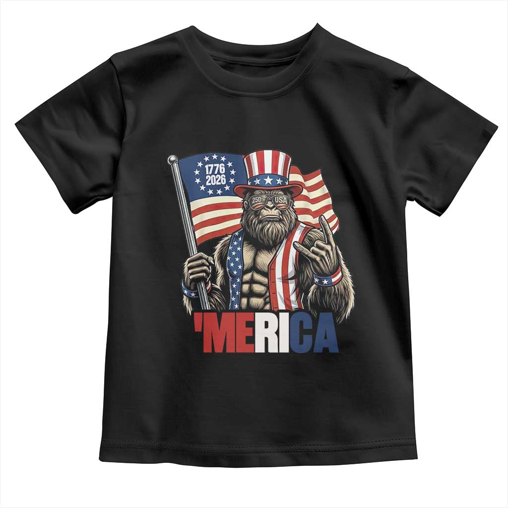 Funny Patriotic Bigfoot Merica Rock Toddler T Shirt USA 250th Anniversary