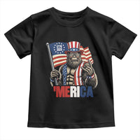Funny Patriotic Bigfoot Merica Rock Toddler T Shirt USA 250th Anniversary