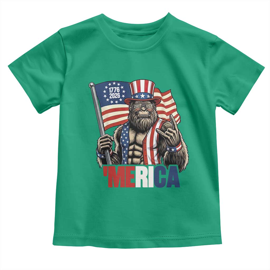 Funny Patriotic Bigfoot Merica Rock Toddler T Shirt USA 250th Anniversary