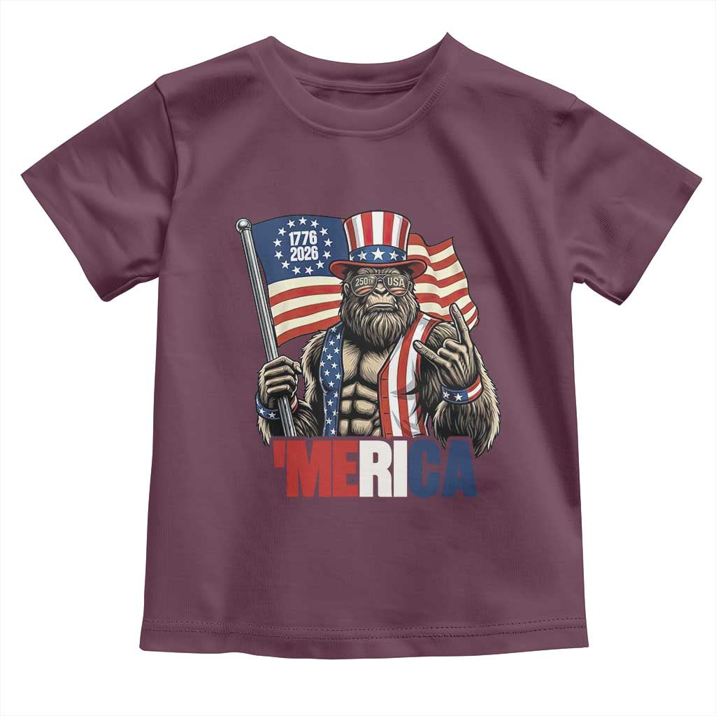 Funny Patriotic Bigfoot Merica Rock Toddler T Shirt USA 250th Anniversary