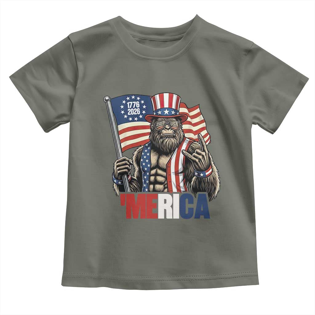 Funny Patriotic Bigfoot Merica Rock Toddler T Shirt USA 250th Anniversary