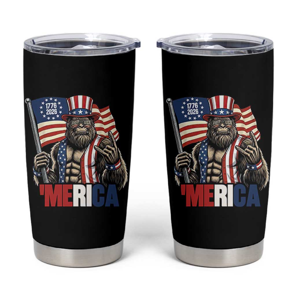 Funny Patriotic Bigfoot Merica Rock Tumbler Cup USA 250th Anniversary