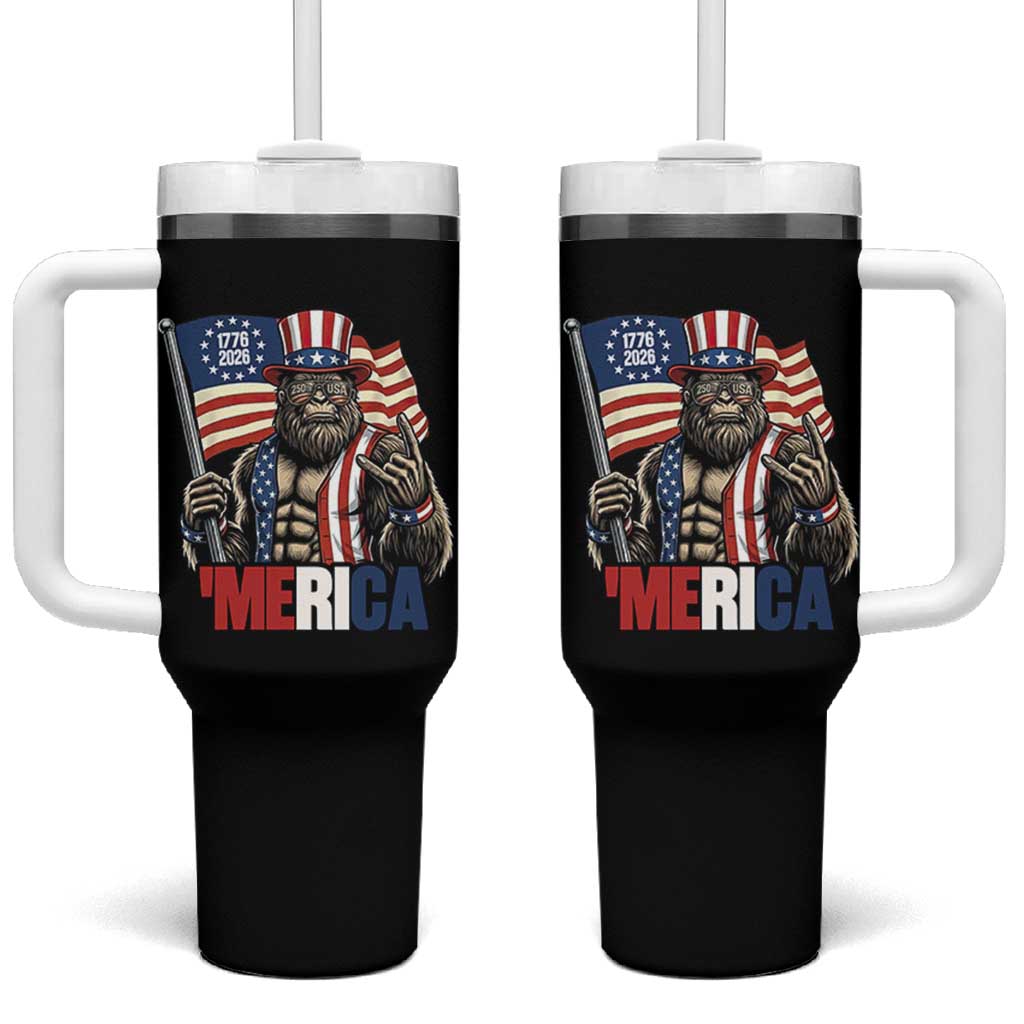 Funny Patriotic Bigfoot Merica Rock Tumbler With Handle USA 250th Anniversary