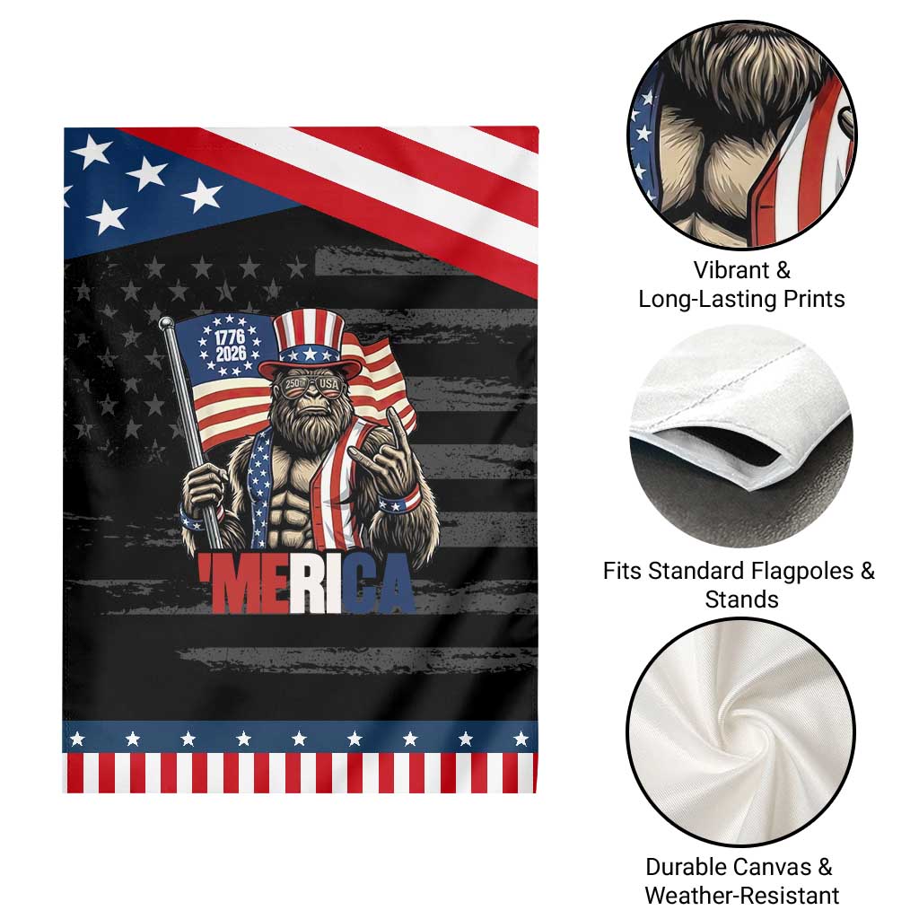 Funny Patriotic Bigfoot Merica Rock Garden Flag USA 250th Anniversary